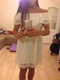 Women Dress Elegant Vintage | Sweet Lace White Stylish Sexy | Slash Neck Casual Slim Beach Summer Sundress