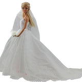 Elegant White Princess Evening Party Clothes Wears | Long Dress Outfit Set for Barbie Doll with Veil