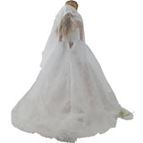 Elegant White Princess Evening Party Clothes Wears | Long Dress Outfit Set for Barbie Doll with Veil