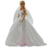 Elegant White Princess Evening Party Clothes Wears | Long Dress Outfit Set for Barbie Doll with Veil