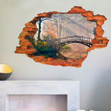 Wall Stickers | 3D Broken Wall Sunset Scenery | Seascape Island Coconut Trees | Household Adornment