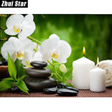 Square Diamond 5D DIY Diamond Painting "Orchid Candles Stones" Embroidery | Cross Stitch Rhinestone Mosaic Painting Gift