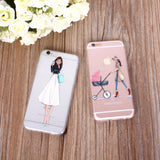 Phone Case Cover For iPhone 4s 5s SE 6 6s 6plus | Soft Silicon Transparent Painted Dress | Shopping Girl Skin Shell