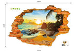 Wall Stickers | 3D Broken Wall Sunset Scenery | Seascape Island Coconut Trees | Household Adornment