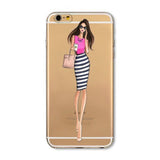 Phone Case Cover For iPhone 4s 5s SE 6 6s 6plus | Soft Silicon Transparent Painted Dress | Shopping Girl Skin Shell