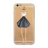 Phone Case Cover For iPhone 4s 5s SE 6 6s 6plus | Soft Silicon Transparent Painted Dress | Shopping Girl Skin Shell