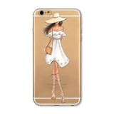 Phone Case Cover For iPhone 4s 5s SE 6 6s 6plus | Soft Silicon Transparent Painted Dress | Shopping Girl Skin Shell