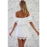 Women Dress Elegant Vintage | Sweet Lace White Stylish Sexy | Slash Neck Casual Slim Beach Summer Sundress