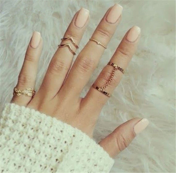 Punk style Gold Color Stacking midi Finger ring | Knuckle rings Charm Leaf Ring Set | for women Jewelry Gifts  6pcs /lot