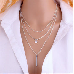 2017 New Design Maxi Necklace Fashion Sequins Multilayer Metal Strip Statement Necklaces & Pendants