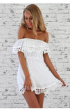 Women Dress Elegant Vintage | Sweet Lace White Stylish Sexy | Slash Neck Casual Slim Beach Summer Sundress