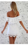 Women Dress Elegant Vintage | Sweet Lace White Stylish Sexy | Slash Neck Casual Slim Beach Summer Sundress