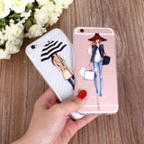 Phone Case Cover For iPhone 4s 5s SE 6 6s 6plus | Soft Silicon Transparent Painted Dress | Shopping Girl Skin Shell