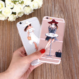 Phone Case Cover For iPhone 4s 5s SE 6 6s 6plus | Soft Silicon Transparent Painted Dress | Shopping Girl Skin Shell