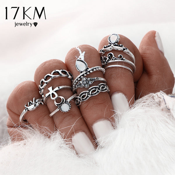 Gold Color Flower Midi Ring Sets for Women | Silver Color Boho Beach Vintage Turkish Punk | Elephant Knuckle Ring |10pcs/Set