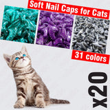 Soft Nail Caps for Cats + 1x Adhesive Glue + 1x Applicator /* XS, S, M, L, cover, cat, paw, claw, wmc | 20pcs