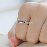 Women Lady Silver Plated Cat Rings | Fashion Kitten Ears Design | Open Party Ring Size 7 For Young Girls | Jewelry Top Quality Gift